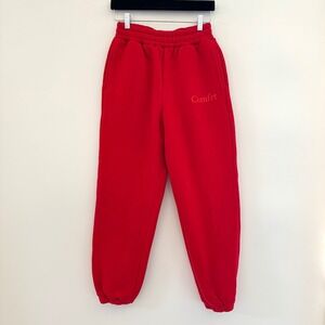 Comfrt Womens Red Fleece Jogger Sweatpants Size Small Pull On Athleisure Lounge